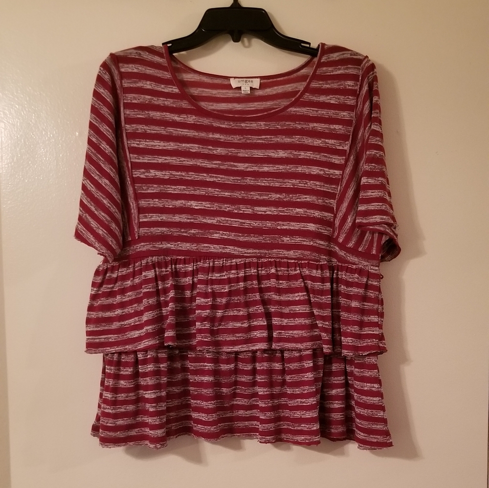 Umgee Heather Gray and Red Striped Ruffle Top - Picture 10 of 10
